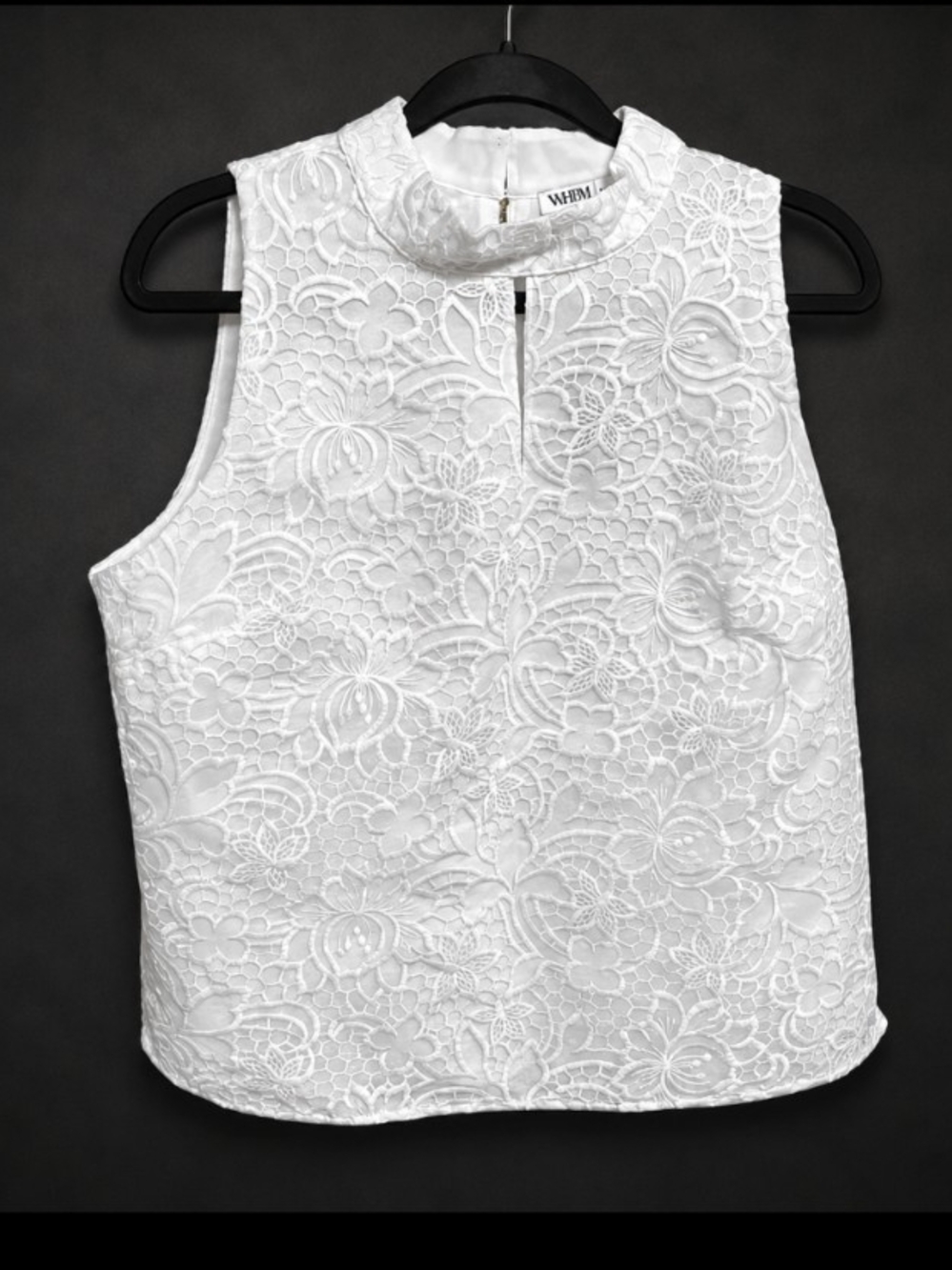 White House Black Market White Lace Mock Neck Sleeveless Top